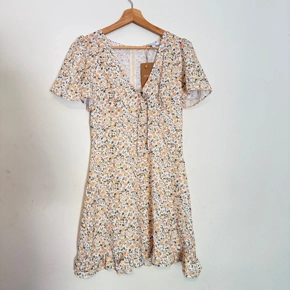 Rihoas Yellow Floral V-Neck Mini Dress - Picture 6 of 7